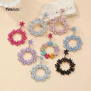Pinkdudu модные цветные бриллиантовые серьги-цветки преувеличенные индивидуальные круглые серьги-подвески для женщин PD2159 one szie белый