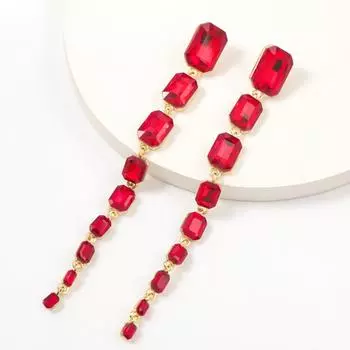 Pinkdudu Модные цветные серьги из сплава со стразами, инкрустированные стразами, многослойные квадратные стеклянные длинные серьги PD2187 красный
