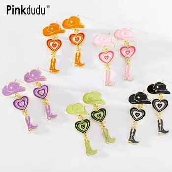 Pinkdudu модные девушки креативные серьги-капли особый дизайн шляпа любовь ковбойские сапоги висячие серьги для женщин PD1172