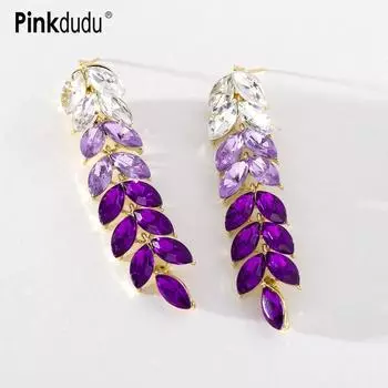 Pinkdudu модные фиолетовые серьги-капли с кисточками и листьями из горного хрусталя, романтические роскошные висячие серьги с растениями для женщин, ювелирные изделия PD1231 фиолетовый