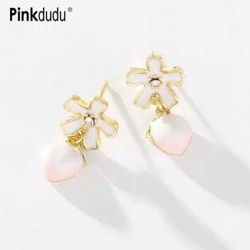 Pinkdudu модные градиентные розовые цветы маленькие персиковые серьги милые элегантные очаровательные фруктовые серьги для женщин ювелирные изделия PD1241 розовый