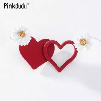 Pinkdudu модные корейские асимметричные серьги с красным сердцем, романтические милые белые серьги с ромашками для женщин, ювелирные изделия, подарки PD1409 красный
