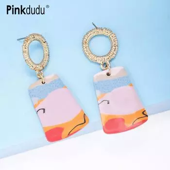 Pinkdudu модные красочные полимерные серьги-капли с рисунком романтические винтажные креативные геометрические серьги для женщин ювелирные изделия PD1251