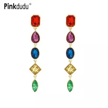 Pinkdudu модные красочные серьги-капли со стразами, романтические легкие роскошные длинные серьги с геометрическим рисунком для женщин, ювелирные изделия PD1473