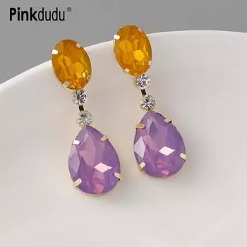 Pinkdudu модные красочные серьги-капли со стразами, новые блестящие висячие серьги с каплями воды для женщин, ювелирные изделия, подарки PD1834 розовый