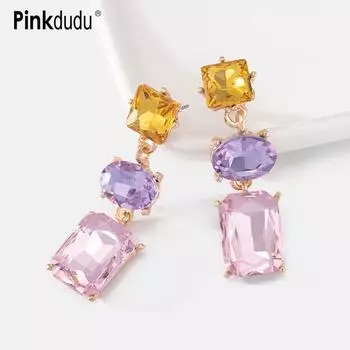 Pinkdudu модные красочные стеклянные серьги-капли макси в богемном стиле, большие длинные фиолетовые серьги с каплями воды для женщин, ювелирные изделия PD354