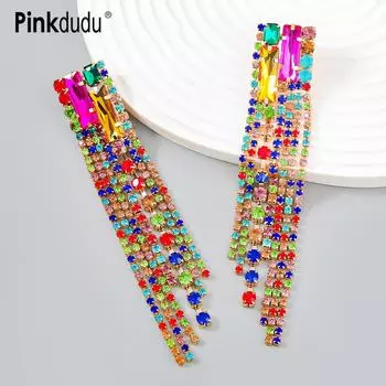 Pinkdudu модные квадратные яркие акриловые длинные висячие серьги с кисточками, преувеличенные серьги из сплава для женщин, ювелирные изделия, подарки PD945 Rose Red розы красного