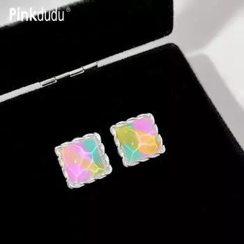 Pinkdudu модные квадратные серьги-гвоздики цвета радуги из смолы, романтические простые геометрические серьги с волнами воды для женщин, ювелирные изделия PD1455