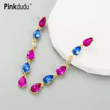 Pinkdudu модные летние 4 цвета серьги-капли воды романтические элегантные многоцветные стеклянные серьги с кисточками для женщин ювелирные изделия PD1288 розы красного