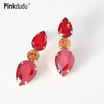 Pinkdudu модные летние простые 3 цвета серьги-гвоздики с водой элегантные очаровательные геометрические серьги со стразами для женщин PD1303 красный