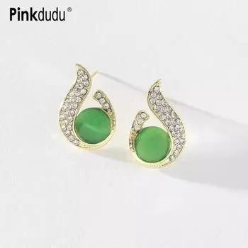 Pinkdudu модные летние серьги-гвоздики с синим опалом, романтические роскошные креативные серьги-гвоздики с инкрустацией цирконом и каплями воды для женщин PD1273 зелёный