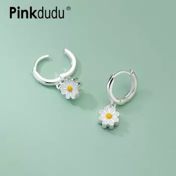 PINKDUDU модные милые серьги-кольца с цветком ромашки, модные изысканные темпераментные медные серьги, ювелирные изделия, подарок для девочки PD1612 белый