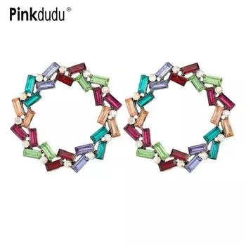 Pinkdudu модные многоцветные квадратные серьги-гвоздики со стразами преувеличенные роскошные круглые геометрические серьги для женщин ювелирные изделия PD1505 Multicolor разноцветный