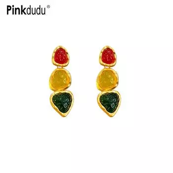 Pinkdudu модные нерегулярные 3 цвета серьги-капли из смолы Love преувеличенные серебряные игольчатые геометрические серьги для женщин ювелирные изделия PD1389 разноцветный