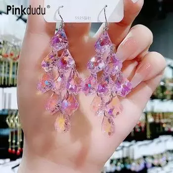 Pinkdudu модные новые супер-вспышки фиолетовые квадратные кристаллы длинные серьги-капли ярко-красные серьги для женщин ювелирные изделия PD1004 розовый
