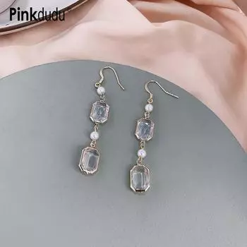 Pinkdudu модные прозрачные квадратные стеклянные серьги-капли, элегантные модные женские серьги с искусственным жемчугом для женщин, ювелирные изделия PD733 белый