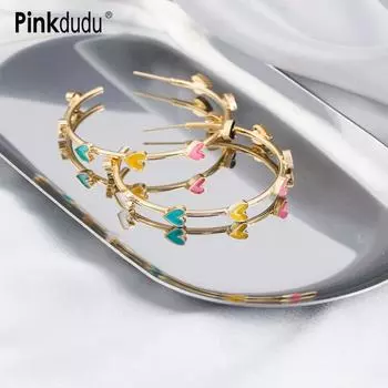 Pinkdudu модные разноцветные серьги-гвоздики «Любовь», романтические креативные позолоченные серьги в форме буквы C для женщин, ювелирные изделия, подарки PD1368 золотой