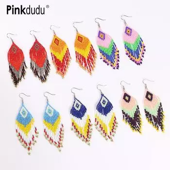 Pinkdudu модные разноцветные серьги-капли из бисера в стиле бохо, этнический стиль, 10 цветов, висячие серьги с кисточками для женщин, ювелирные изделия, подарки PD1186 G