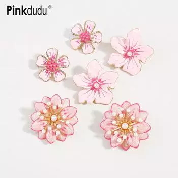 Pinkdudu модные розовые изысканные серьги-гвоздики с цветком, романтические легкие очаровательные серьги с искусственным жемчугом, милые металлические серьги для женщин PD1221