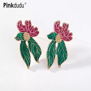 Pinkdudu модные серьги-гвоздики с зеленым листом, элегантные геометрические нерегулярные красные серьги с распылением для женщин, ювелирные изделия, подарки PD1178