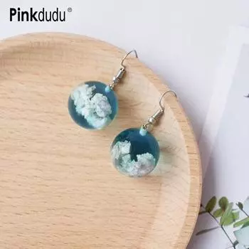 Pinkdudu модные серьги-капли с голубым небом и белым облаком, романтические креативные стеклянные круглые геометрические серьги для женщин, ювелирные изделия PD1466 Blue синий