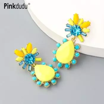 Pinkdudu модные серьги-капли с голубыми водными цветами, элегантные 4 цвета, акриловые циркониевые геометрические серьги для женщин, ювелирные изделия PD1511 Green зелёный