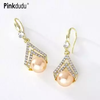 Pinkdudu модные серьги-капли с имитацией жемчуга цвета шампанского, геометрические серьги, романтические роскошные серьги с инкрустацией цирконом для женщин, ювелирные изделия PD1350 шампанского