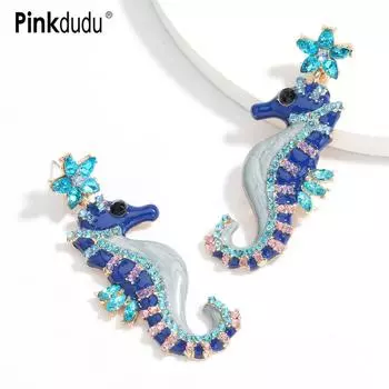 Pinkdudu модные серьги-капли с каплями масла гиппокампа, многоцветные висячие серьги из акрилового сплава для женщин, ювелирные изделия PD1039 синий