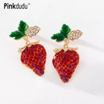 Pinkdudu модные серьги-капли с красной клубникой 2023, милые креативные серьги с инкрустацией из циркона и фруктов для женщин, ювелирные изделия, подарки PD1247 красный
