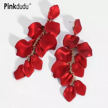 Pinkdudu модные серьги-капли с лепестками красной розы, свежие длинные серьги-подвески из смолы с желтым цветком для женщин, ювелирные изделия PD315 красный