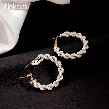 Pinkdudu модные серьги-кольца с искусственным жемчугом, милые легкие роскошные белые круглые геометрические серьги для женщин, ювелирные изделия PD1469 серебряный