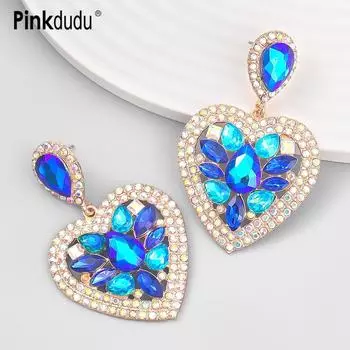 Pinkdudu модные синие серьги-капли со стразами Love, романтические роскошные 4 цвета, геометрические серьги для женщин, ювелирные изделия PD1506 зелёный