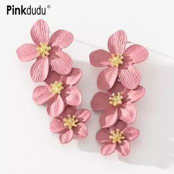 Pinkdudu Модные цветочные серьги-подвески с распылителем, новые многослойные серьги-подвески из сплава для женщинPD576 красный