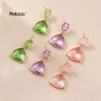 Pinkdudu модные трендовые цветные бриллиантовые геометрические серьги-подвески милые треугольные серьги для подарка PD2161 One size розовый