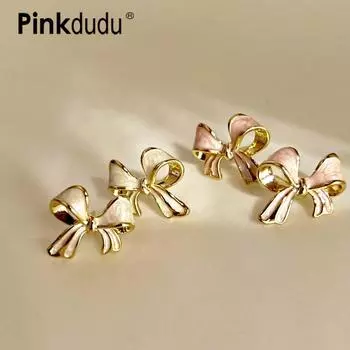 PINKDUDU Нежные винтажные серьги-гвоздики с французским бантом, темпераментные элегантные модные серьги из сплава, ювелирные изделия, подарок для девочки PD1607