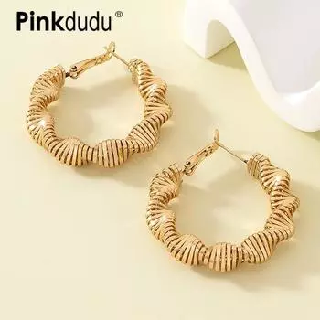 PINKDUDU новые геометрические золотые серьги-кольца, элегантные темпераментные индивидуальные серьги из сплава, нежные ювелирные изделия, подарок для женщин, PD1631 золотистый