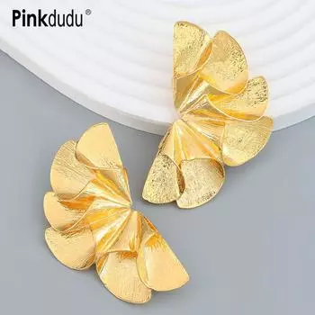 Pinkdudu, новые летние креативные серьги-гвоздики с металлическим цветком, винтажные роскошные симметричные геометрические серьги для женщин, ювелирные изделия PD1524 золотой