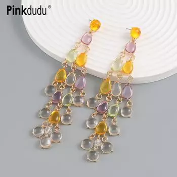 Pinkdudu новые летние разноцветные серьги-капли с кисточками в стиле бохо, преувеличенные многослойные висячие серьги из смолы для женщин, ювелирные изделия PD1509 Multicolor разноцветный