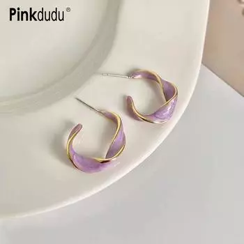 Pinkdudu, новые модные фиолетовые серьги-гвоздики в форме буквы C, простые креативные кремово-белые геометрические серьги для женщин, ювелирные изделия PD1361 фиолетовый