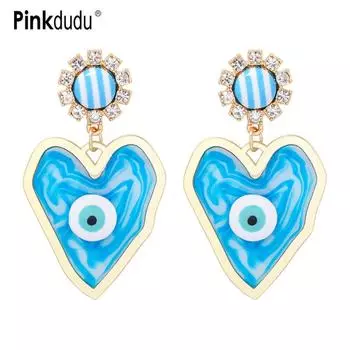 Pinkdudu новые модные серьги-капли с голубым сердцем и глазом дьявола, преувеличенные креативные красные, зеленые серьги для женщин, ювелирные изделия PD1244 красный