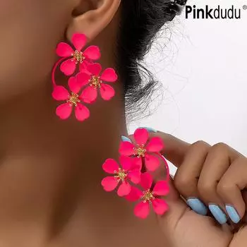 Pinkdudu новые преувеличенные висячие серьги с красными цветами, модные красочные висячие серьги из сплава для женщин, ювелирные изделия, подарки PD1830 красный