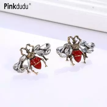 Pinkdudu новые серьги-гвоздики из сплава с глазурью и инкрустацией в виде пчелы и стразами, креативные серьги с насекомыми для женщин, ювелирные аксессуары PD618