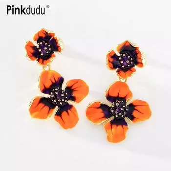 Pinkdudu, новые весенние серьги с цветами, преувеличенные элегантные серьги с капающим маслом для девочек, серьги-капли с цветком персика для женщин, подарки PD1137