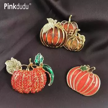Pinkdudu Новый Хэллоуин Тыква Фестиваль Подарочная Брошь Персонализированный Урожай Красный Циркон Золотая Тыква Брошь для Женщин PD1523