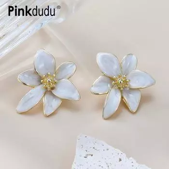 PINKDUDU яркие эмалированные серьги-гвоздики с цветком, темпераментные модные элегантные серьги-гвоздики из сплава, повседневная одежда для женщин PD1645 золотистый