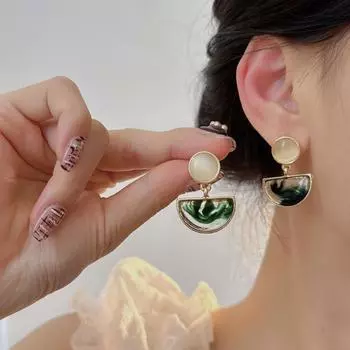 Pinkdudu Ретро модные висячие серьги с зеленым опалом, модные полукруглые серьги-капли для женщин, ювелирные изделия, подарки PD1012