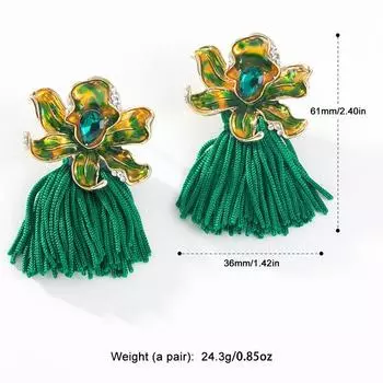 Pinkdudu Ретро серьги-гвоздики с кисточками и цветами, темпераментные индивидуальные элегантные зеленые серьги, подарок для женщин, ювелирные изделия PD1650 зелёный