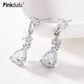 Pinkdudu романтические блестящие серьги-капли со стразами, модные роскошные прозрачные цветные длинные висячие серьги для женщин, ювелирные изделия, подарки PD694 белый