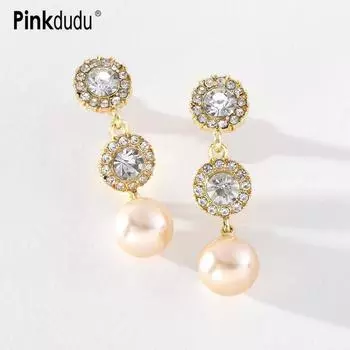 Pinkdudu романтический циркон цветок имитация жемчуга серьги модные изысканные роскошные висячие серьги для женщин ювелирные изделия PD1188 белый
