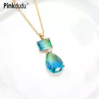 Pinkdudu романтическое градиентное цветное ожерелье с подвеской в виде кристаллов, очаровательное голубое ожерелье со стразами и каплями воды, медная цепочка, ожерелье PD1108 синий